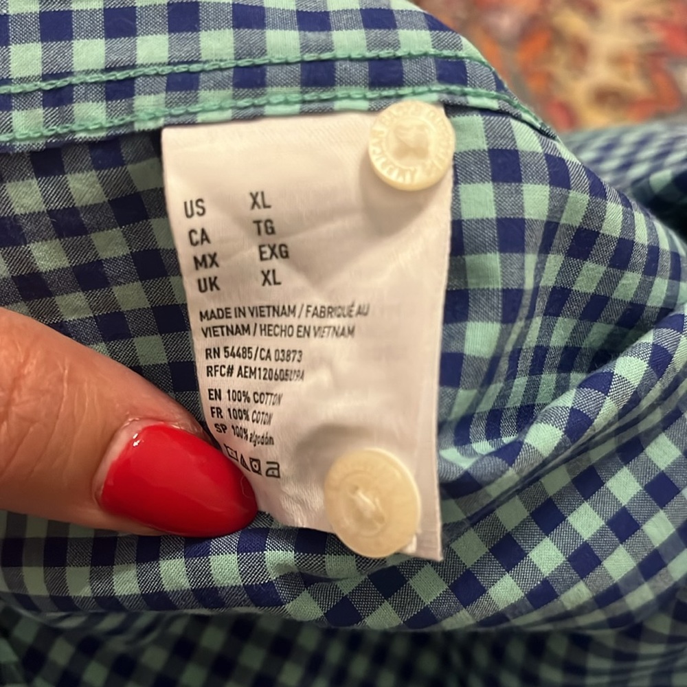 American Eagle Blue Gingham Check Button Down Col… - image 6